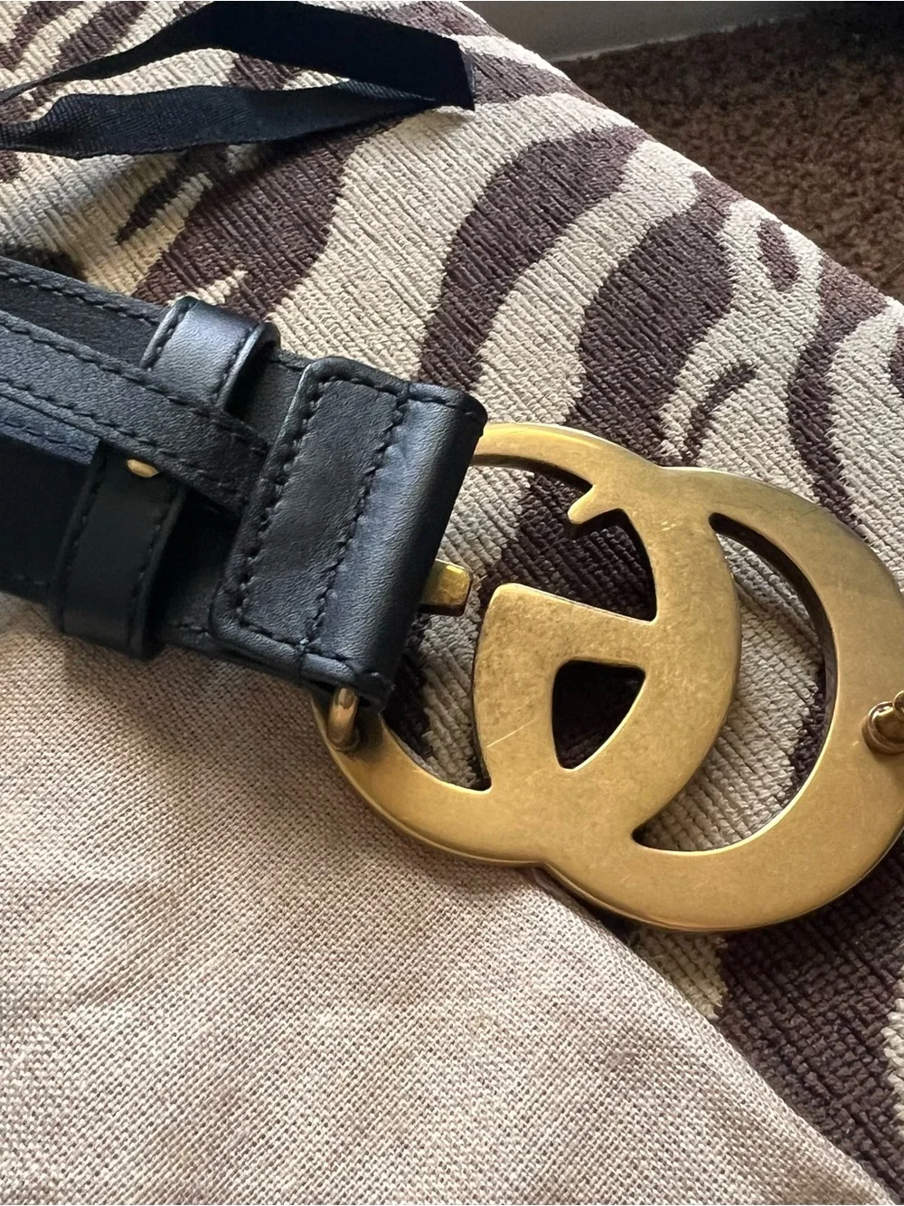 Gucci Black Leather Belt with Gold Double G Buckle